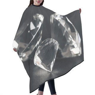 Personality  Selective Focus Of Clear Diamonds On Black Background  Hair Cutting Cape