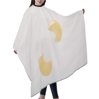 Personality  Top View Of Spilled Yellow Soap On White Marble Hair Cutting Cape