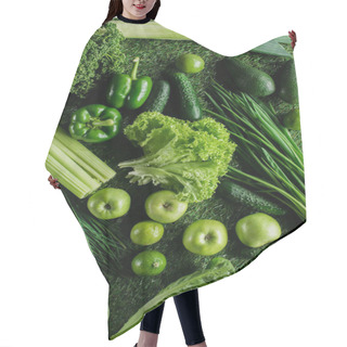 Personality  Top View Of Ripe Appetizing Green Vegetables On Grass, Healthy Eating Concept Hair Cutting Cape