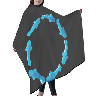 Personality  Top View Of Circle Of Blue Jelly Candies In Shape Of Dolphins Isolated On Black Hair Cutting Cape
