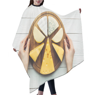 Personality  Hands And Wooden Board With Assorted Cheese Hair Cutting Cape