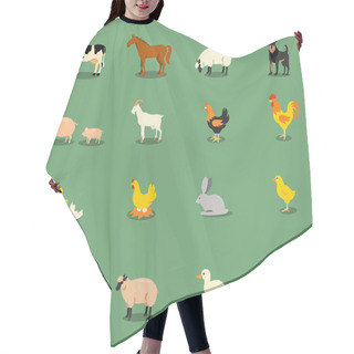 Personality  Farm Animals Set In Flat Vector Style. Hair Cutting Cape