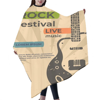 Personality  Guitar Poster. Music Jazz Rock Concert Or Party Flyer, Festival Show Or Event Retro Grunge Card. Vector Placard With Electric Guitar Hair Cutting Cape