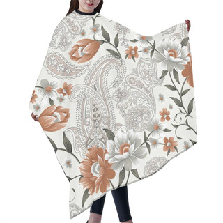 Personality  It's A Unique Digital Traditional Geometric Ethnic Border, Floral Leaves Baroque Pattern And Mughal Art Elements, Abstract Texture Motif, And Vintage Ornament Artwork Combination For Textile Printing. Hair Cutting Cape