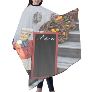 Personality  Chef With Blackboard Hair Cutting Cape