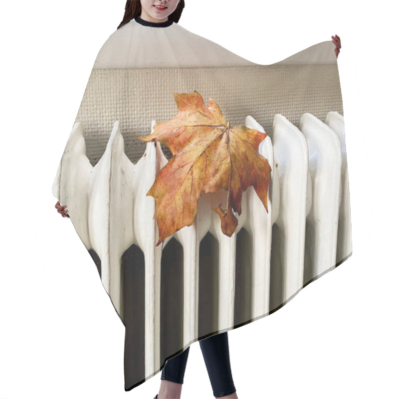 Personality  Autumn Leaf Lies On The Heating Radiator In The Apartment. High Quality Photo Hair Cutting Cape