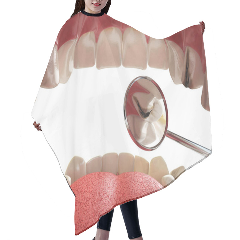 Personality  Human Tooth With Cariesand Hole And Tools. Dental Searching Conc Hair Cutting Cape