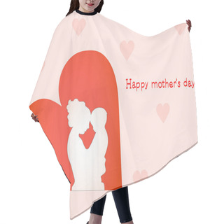 Personality  Illustration Of Mother And Child Hugging Near Happy Mothers Day Lettering On Pink Hair Cutting Cape