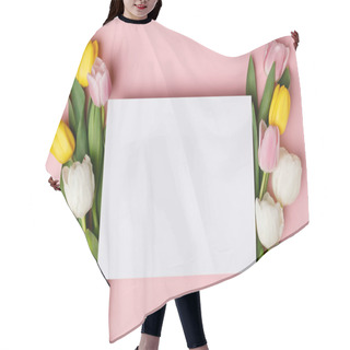 Personality  Spring Tulip Flowers With Blank Paper Isolated On Pink Hair Cutting Cape