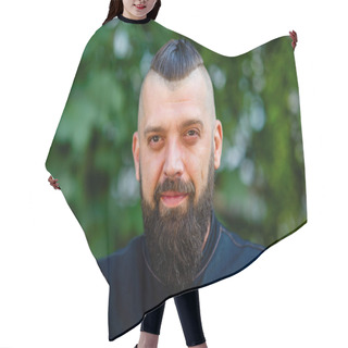 Personality  Handsome Man With Beard And Mustache Summer Vacation. Brutality Of Concept. Hair Cutting Cape