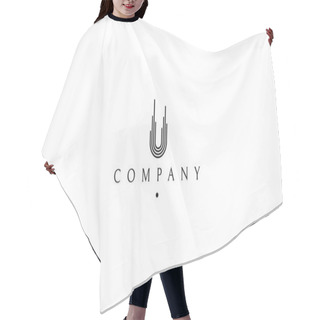 Personality  Vector Logo On Which Is An Abstract Image Of A Developing City. Hair Cutting Cape
