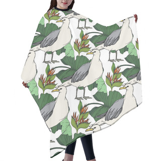 Personality  Sky Bird Seagull In A Wildlife. Black And White Engraved Ink Art. Seamless Background Pattern. Hair Cutting Cape