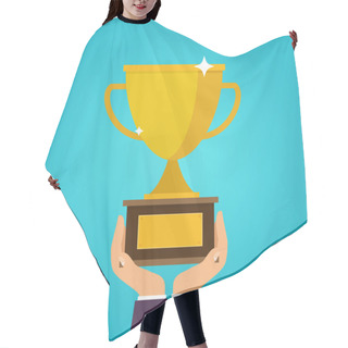 Personality  Man Holding Trophy Cup Hair Cutting Cape