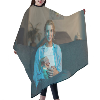 Personality  Woman Watching Film At Home Hair Cutting Cape