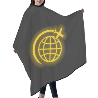 Personality  Airplane Flight In Circle Around Earth Yellow Glowing Neon Icon Hair Cutting Cape