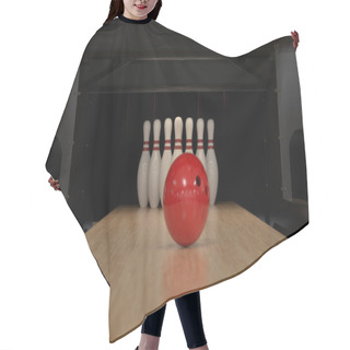 Personality  Red Bowling Ball On A Wooden Track With Pins Hair Cutting Cape