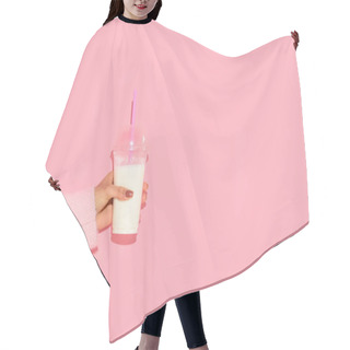 Personality  Partial View Of African American Woman Holding Glass Of Milk With Straw Against Pink Wall Hair Cutting Cape