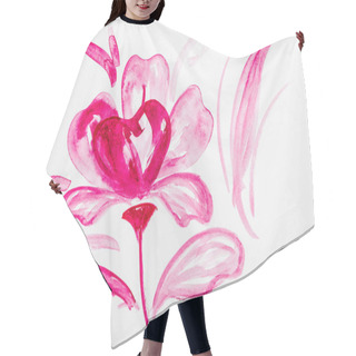 Personality  Top View Of Pink Watercolor Flower On White Background  Hair Cutting Cape