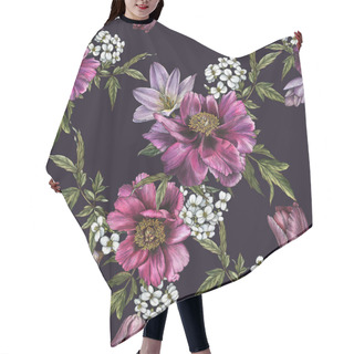 Personality  Floral Seamless Pattern With Watercolor Peonies, Tulips And Jasmine  Hair Cutting Cape