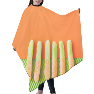 Personality  Top View Of Jelly Sweets On Orange And Green Surface  Hair Cutting Cape