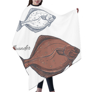 Personality  Flounder Fish, Ocean Flatfish Isolated Sketch Hair Cutting Cape