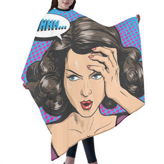 Personality  Woman In Pop Art Retro Comic Style. Girl Oh Emotional Reaction Speech Bubble Hair Cutting Cape