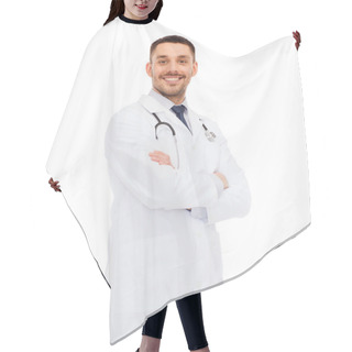 Personality  Smiling Male Doctor With Stethoscope Hair Cutting Cape