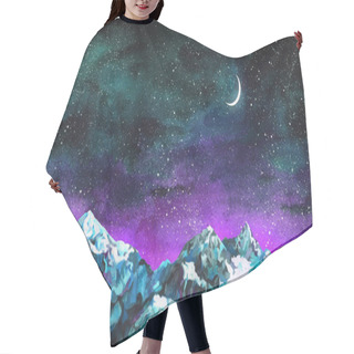 Personality  Watercolor Landscape With Starry Night Sky, Moon And Mountains. Hair Cutting Cape