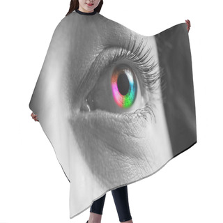 Personality  Black And White Shot Of Human With Rainbow Colors Eye Hair Cutting Cape