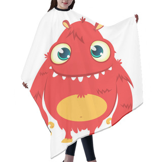 Personality  Happy Cartoon Monster. Vector Halloween Red Furry Monster  Hair Cutting Cape