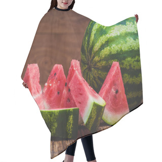 Personality  Fresh Sliced Watermelon On The Wooden Table. Sweet Healhty Dessert Hair Cutting Cape