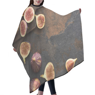 Personality  Top View Of Ripe Figs And Wooden Brown Cutting Boards On Stone Background Hair Cutting Cape
