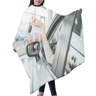 Personality  Woman Sitting In New Car  Hair Cutting Cape