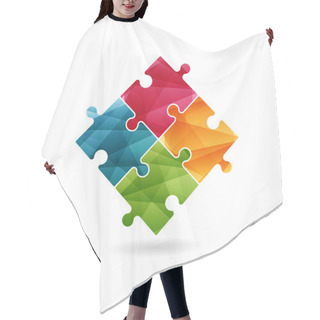 Personality  Colorful Puzzle Pieces Forming A Square In Movement. Vector Graphic Illustration Template Isolated On White Background. Hair Cutting Cape