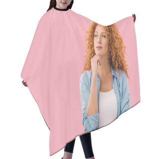 Personality  Attractive Thoughtful Young Woman Isolated On Pink Hair Cutting Cape