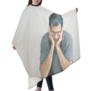 Personality  Worried Man Somber Portrait Hair Cutting Cape