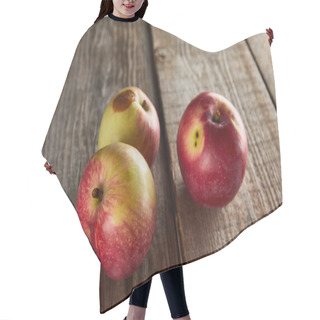Personality  Apples With Rotten Spot On Wooden Surface Hair Cutting Cape