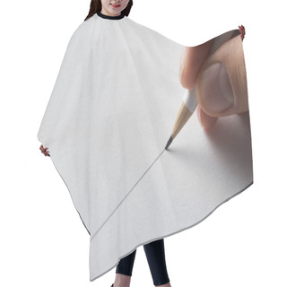 Personality  Cropped View Of Man Drawing Line On Paper With Pencil  Hair Cutting Cape