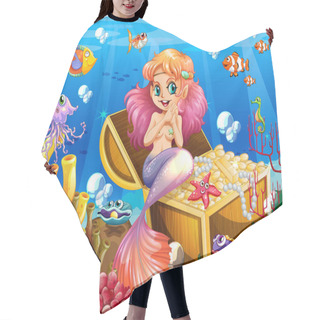 Personality  Background Scene Of Underwater With Mermaid And Treasure Hair Cutting Cape