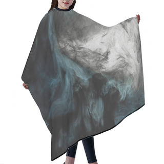 Personality  Full Frame Image Of Mixing Of Light Gray, Turquoise And Black Paints Splashes In Water Isolated On Gray Hair Cutting Cape