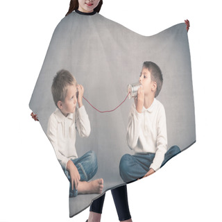 Personality  Brothers Talking With Tin Can Telephone Hair Cutting Cape