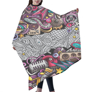 Personality  Disco Music Hand Drawn Doodle Banner. Cartoon Detailed Flyer. Hair Cutting Cape