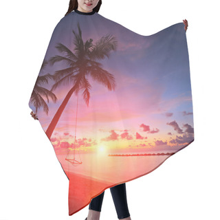 Personality  Beach With Palm Trees And Sunset Hair Cutting Cape