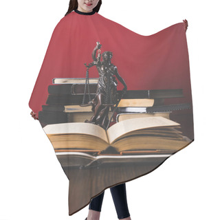 Personality  Opened Juridical Books With Lady Justice Statue On Wooden Table, Law Concept Hair Cutting Cape