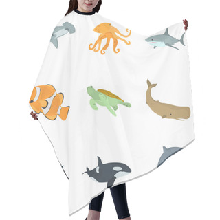 Personality  Set Of Sea Animals Color Flat Icons For Web And Mobile Design Hair Cutting Cape