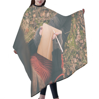 Personality  Woman In Nature Writing In A Notebook Hair Cutting Cape