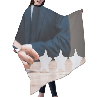 Personality  Cropped View Of Man In Suit Touching Star Isolated On Grey, Quality Concept  Hair Cutting Cape