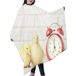 Personality  Little Yellow Ducklings With Alarm Clock On Brick Wall Background Hair Cutting Cape