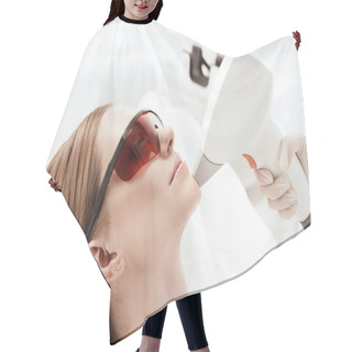Personality  Woman Receiving Laser Treatment  Hair Cutting Cape