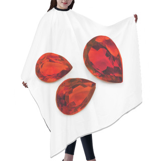 Personality  Three Red Gems On A White Background. Pear Facet Red Gemstones. Hair Cutting Cape